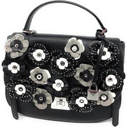 Michael Kors CASSIE Black Large Floral Studded Satchel Leather Bag