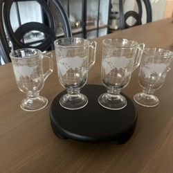 Vintage 1970s Nestle Nescafe World Globe Frosted Glass Irish Coffee Mug Set of 4