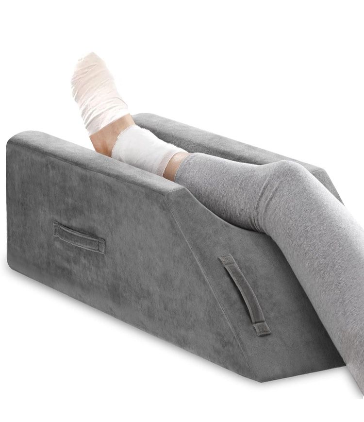 UBBCARE Leg Elevation Pillow for Leg/Knee Surgery Recovery, Memory Foam Leg Pillow with Velvet Washable Cover, Small Grey