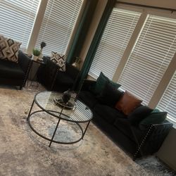 3 Piece Velvet Living Room Set (Black)