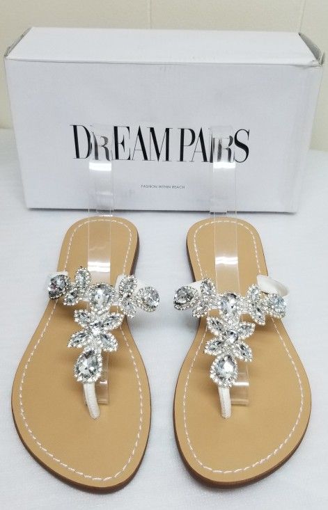 Dreampairs White Rhinestone Sandals