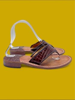 Vintage Jack Rogers Navajo Croc Sandals Brown Leather Thong Flats Women’s Sz 7 N