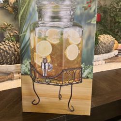 Glass Beverage Dispenser With Metal rack
