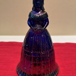 VINTAGE IMPERIAL GLASS SUZANNE BLUE IRIDESCENT CARNIVAL GLASS BELL