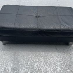 Black Real Leather Ottoman / Low Bench Seat