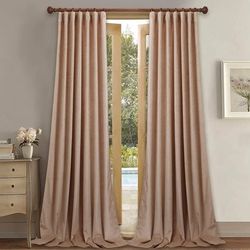 StangH Blush Beige Velvet Curtains for Nursery Girls Bedroom, Elegant Home Decor Privacy Light Dimming Window Drape Panels for Living Room/Study Room,