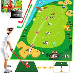 Chipping Golf Toy Game with 2 Clubs, Indoor Outdoor Games for Kids Adults and Family