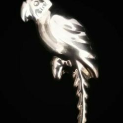 2.75" x 1" Large Solid Sterling Silver 3-D Parrot Pin Brooch. Taxco, Mexico