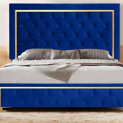 Blue Queen Size Platform Bedframe NIB $700  or OBO