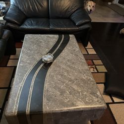 3 black Leather Couches And Coffee Table
