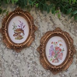 Wildflower And Mushroom Prints In Mini Baroque Frames 
