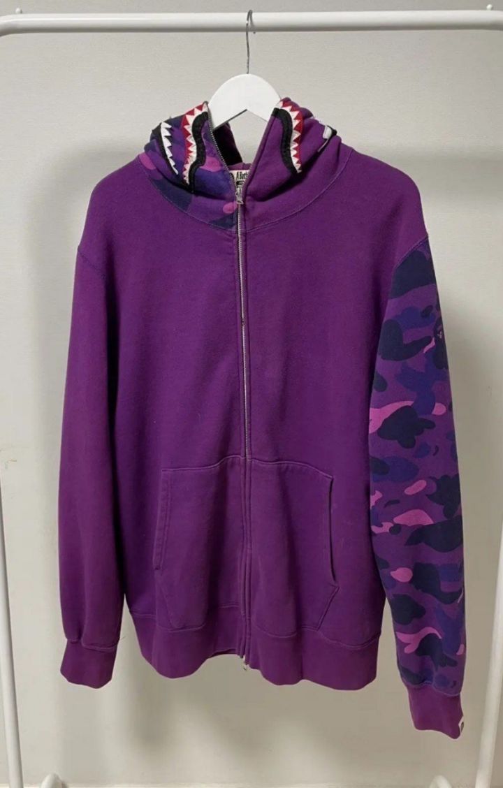 Purple Half Camo Full Zip Bape Hoodie