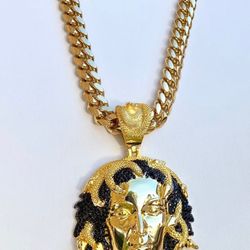 ✅10MM,24Inch MIAMI CUBAN CHAIN MICRO-PAVE SETTING AND  MEDUSA HEAD SNAKE CHARMING ICED OUT PENDANT