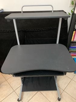 Black Fuselier Metal Base Computer Desk with Hutch and Wheels