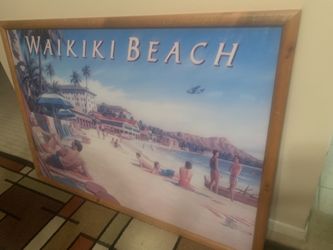 Waikiki  Beach  Poster 28 X 41  Oak frame 
