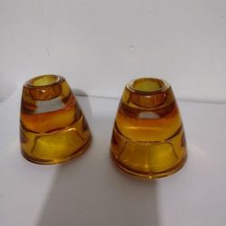 AMBER GLASS DOME TAPER - CANDLE HOLDER SET OF 2/ P100