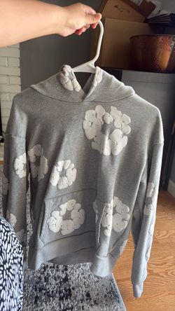 Gray Denim Tear Hoodie Sweatshirt