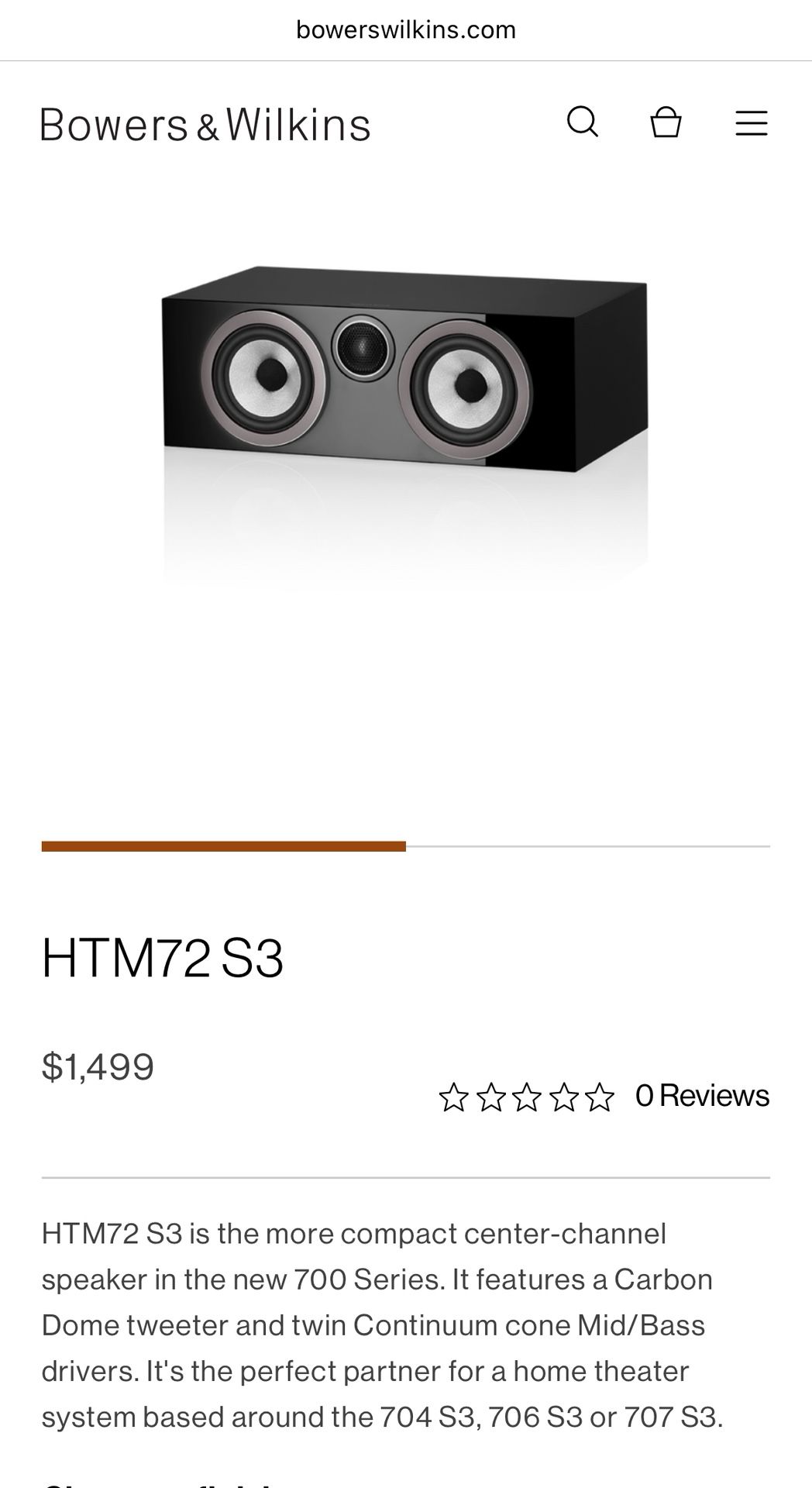 Bowers And Wilkins HTM72 S3 Center Channel Speaker