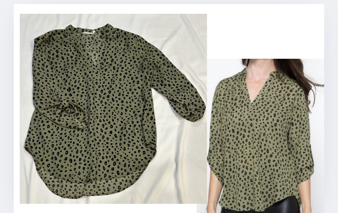 Lush Tunic Green Cheetah Print Sz L Women’s Thin Light Blouse Animal Print