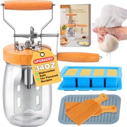 New Hand Crank Mason Jar, 34OZ Hand Butter Churner with 14 Flavored Butter Recipe, Butter Paddle
