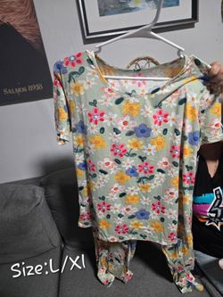 Floral Print Tie-Front Top long pants Size L/XL Pijamas