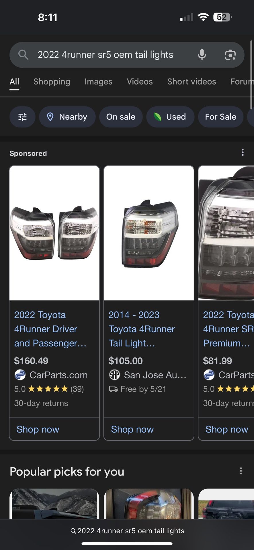 2022 SR5 4Runner TAIL LIGHTS OEM