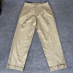 Faconnable Dress Pants Mens 34x30 Khaki Pleated Cotton Classic Business Casual