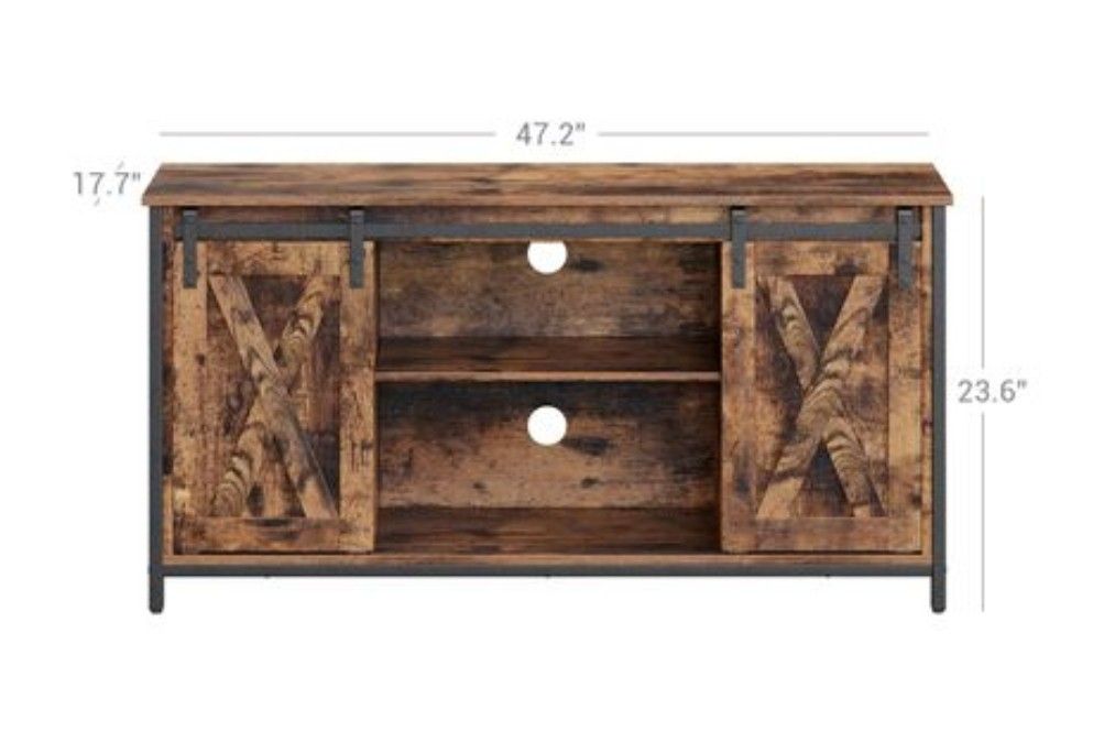 TV Stand with Adjustable Storage Shelves, Entertainment Center for 50 inch tv, TV Console with Sliding Barn Doors, TV Cabinet, Industrial Design, Rust