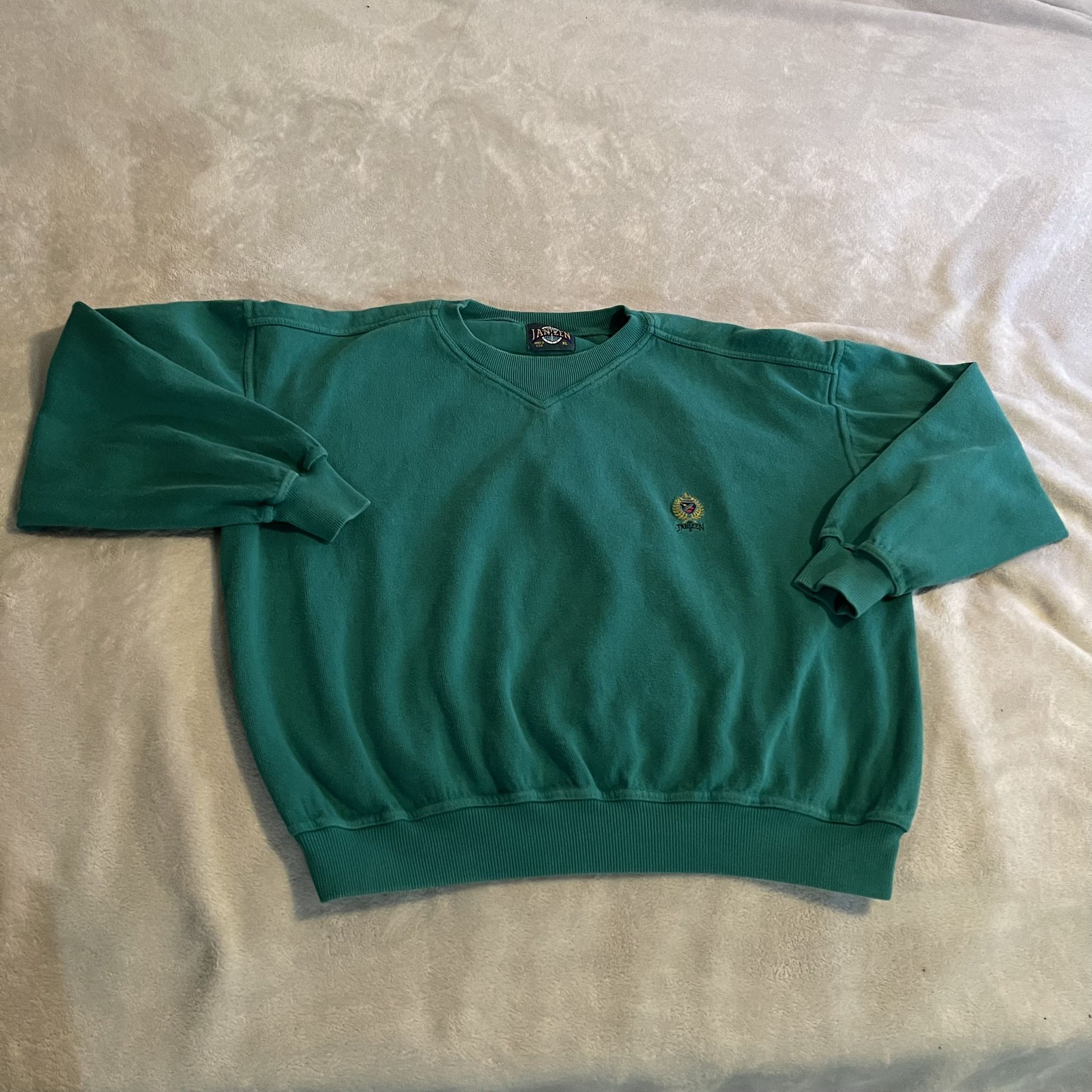 Vintage Jantzen Sweater Women XL Green 90s Pullover Sweatshirt Embroidered Logo