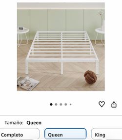 Queen Metal Bed Frame – White – 12 Inch Platform – Like New