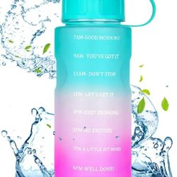 Water Bottle 64 oz Water Bottles With Times to Drink, Leakproof BPA Free Bottle with Time Marker, Reusable Daily Water Bottle for Gym, Sports & Outdoo