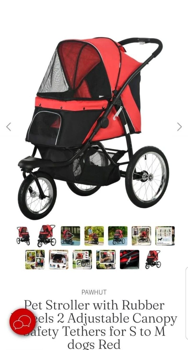 Pet Stroller with Rubber wheels, Small to Medium Pet, Red