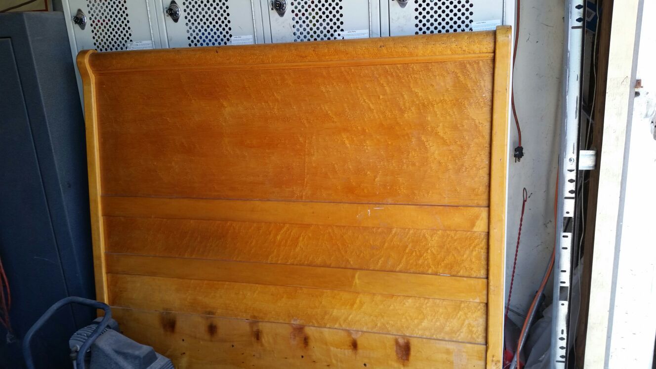 Vintage birds eye maple headboard, footboard and rails