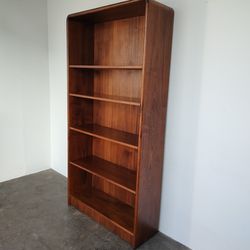 Walnut Tall Mid Century Book Shelf Bookcase Open Storage