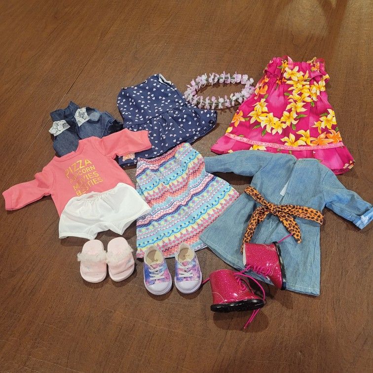 American Girl Doll Lot of 14 Pieces Clothes Shoes & Accessories. 
Pre-owned, very good shape