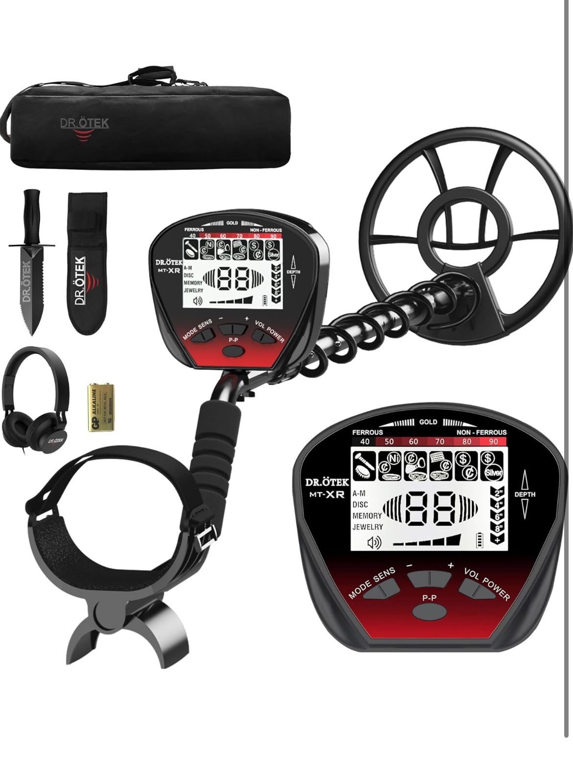 DR.ÖTEK Metal Detector for Adults Professional, Pinpoint Metal Detector Waterproof Gold and Silver, Higher Accuracy, Bigger LCD Display, Strong Memory