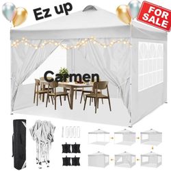 10x10 Pop Up Canopy Tent with 4 Removable Sidewalls, Waterproof Commercial Easy Adjustable Gazebo Tent with  4 Sandbags, Stakes & Ropes