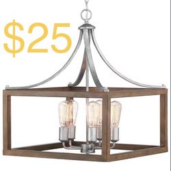 Hampton Bay Boswell Quarter 20 in. 5-Light Silver Coastal Pendant Light with Chestnut Wood Accents for Kitchens and Dining Rooms