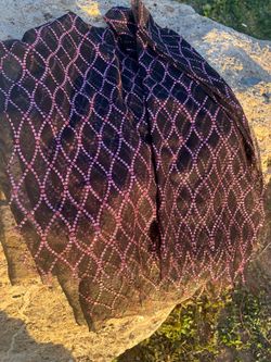 Fabric, Black Sheer with Pink Dot Pattern