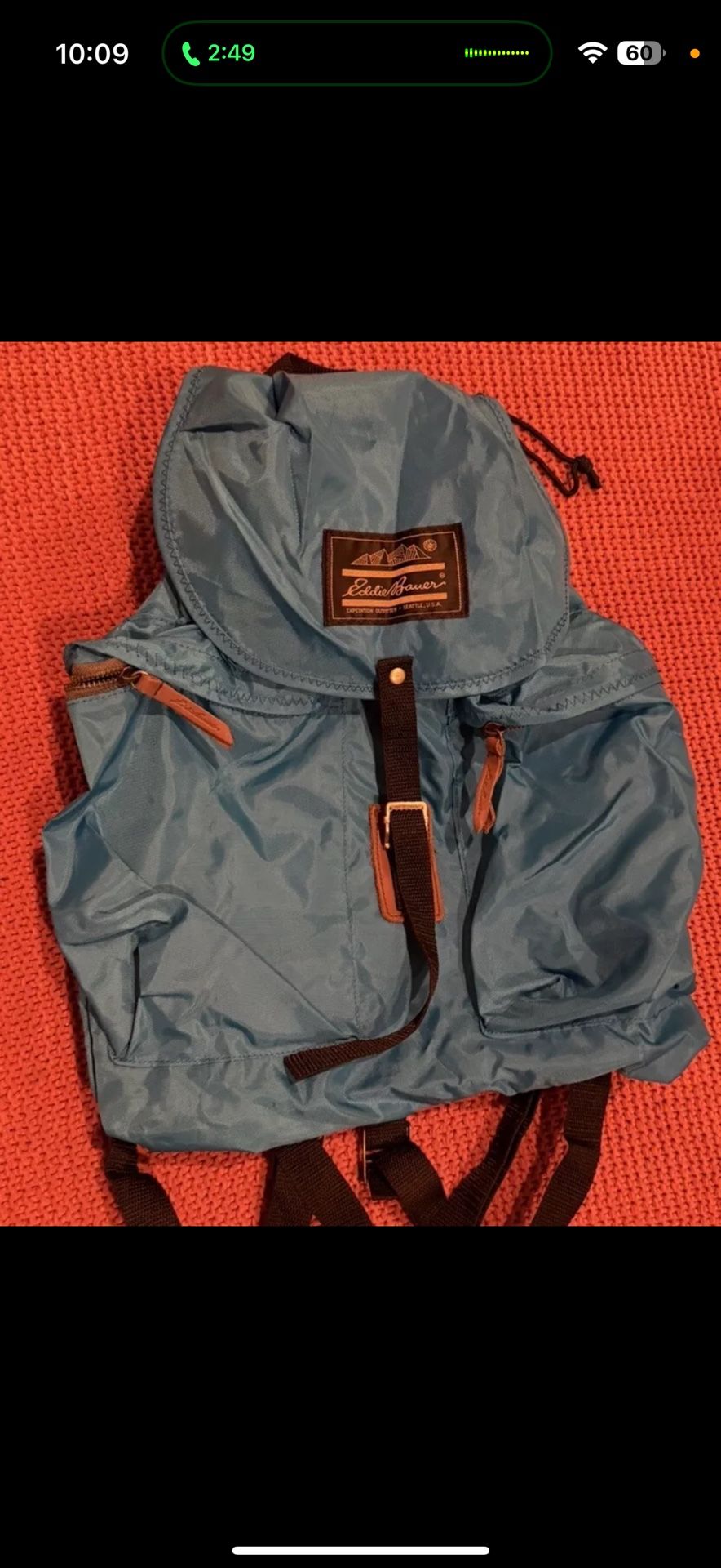Eddie Bauer USA Backpack Day Bag Rucksack Nylon Blue 80's 90s Hike Travel School