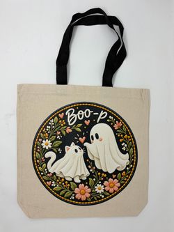 Boo-p Ghost Cat Canvas Tote Bag
