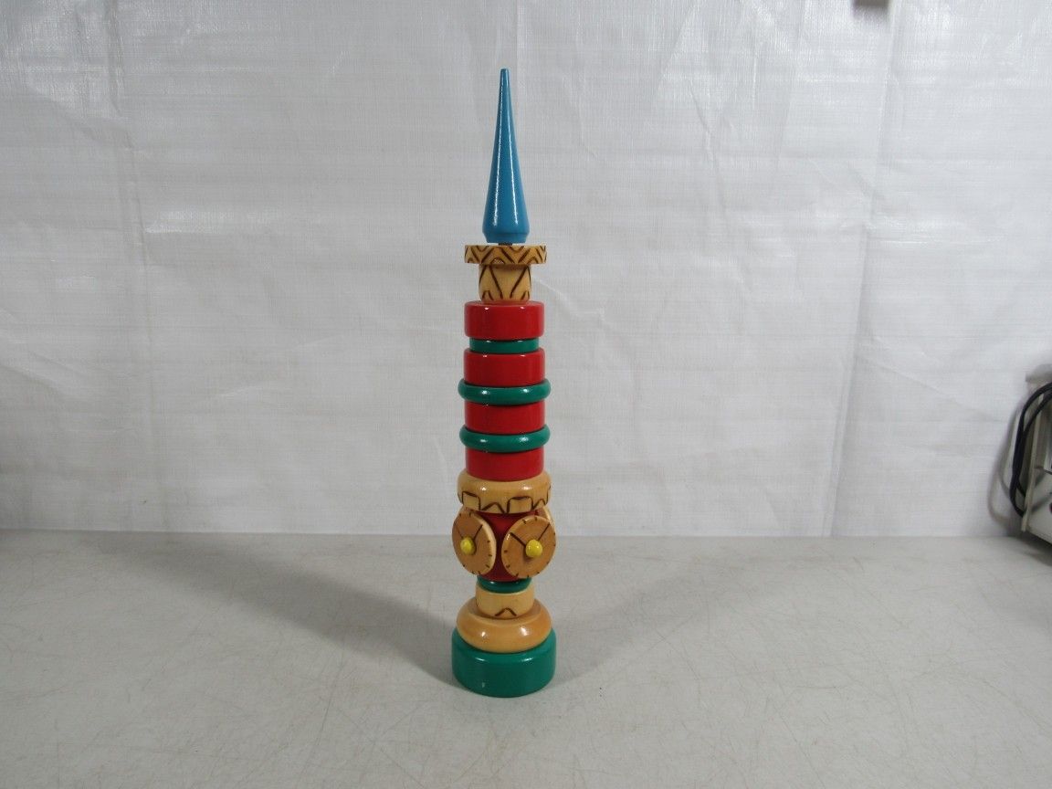 Russian USSR Vintage 1981 Wooden Kremlin Clock Tower Toy 14" Tall
