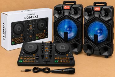 Pioneer DJ Starter Bundle Rekordbox Serato Controller 2-Channel Mixer DDJ-FLX2 Quantum Battery Powered Bluetooth Speakers 3000 Watt Package 🚨 No Cred