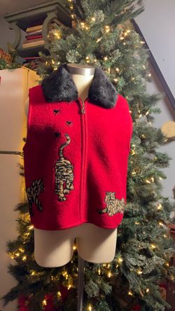 Lisa International Red Boiled Wool Vest 