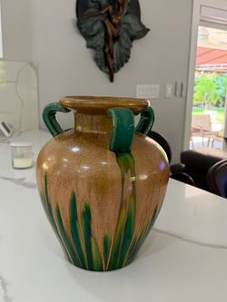Glazed Ceramic Vase with Handles 12in tall