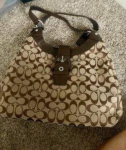 Coach Brown Signature Canvas Shoulder Bag with Buckle