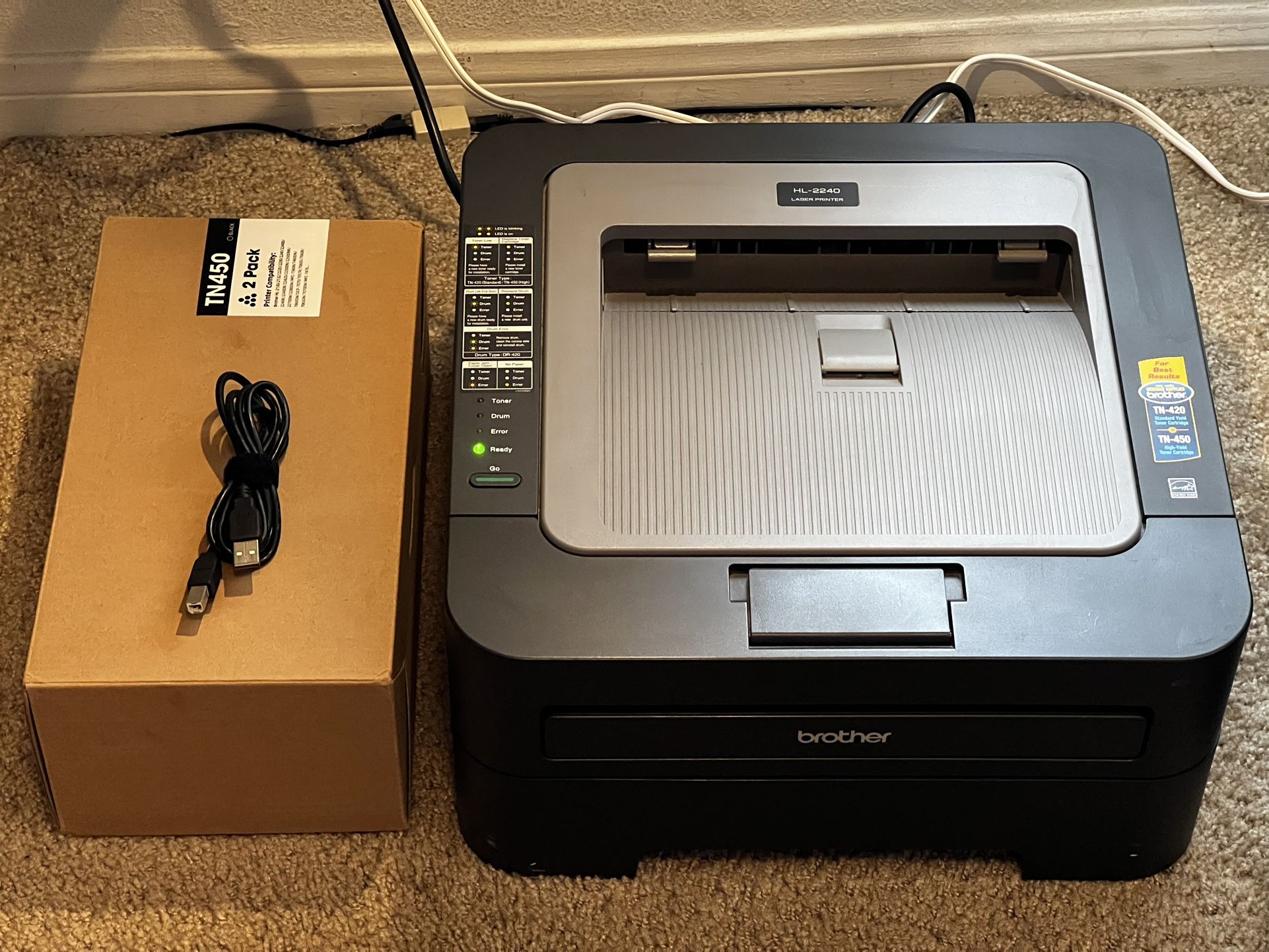 Brother HL-2240 Monochrome Laser Printer + Extra Toner + USB Cable