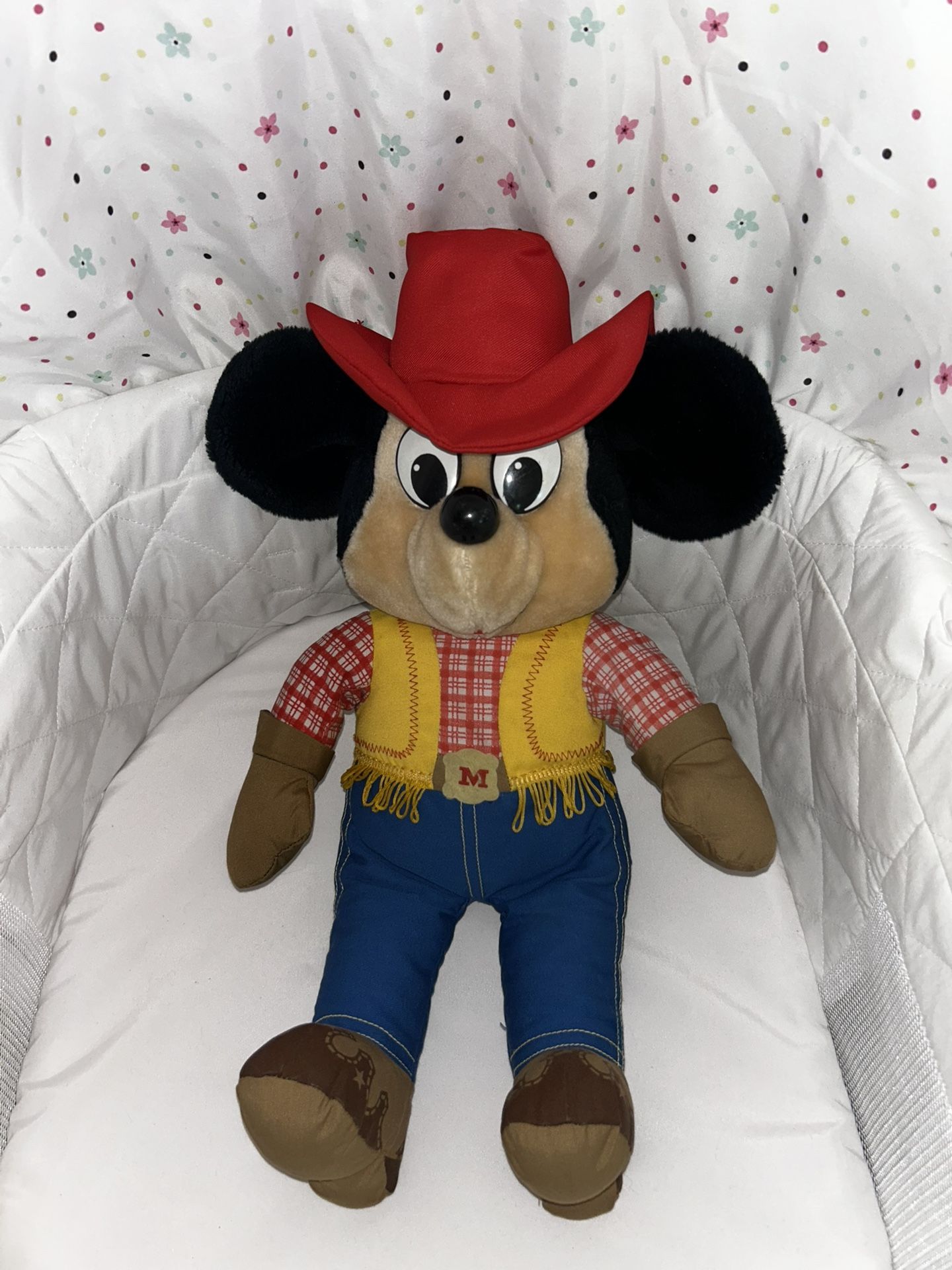 Vintage 1970s Knickerbocker Disney Mickey Mouse 18 inch Plush Cowboy Doll 