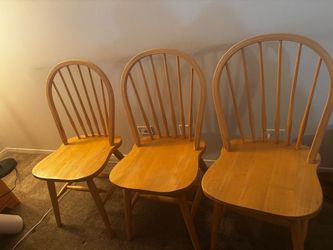 Set of 3 Solid Wood Windsor Dining Chairs