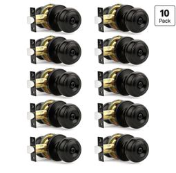 Paquete de 10 pomos de puerta negro mate, cerraduras interiores sin llave, pomos de puerta de bola redonda sin llave con cerradura, manijas de puerta
